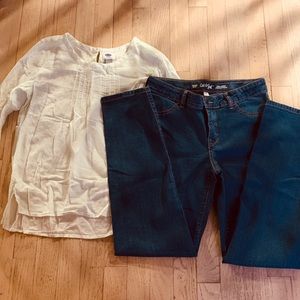 Girls long sleeve blouse and jeans outfit